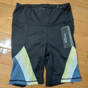 Bebe Women's Sport Black Shorts Small Black/Blue Iris New $49 MSRP
